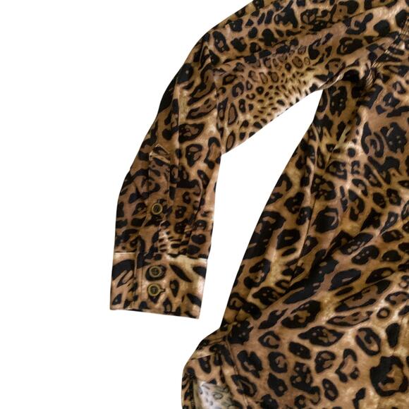 Tru Luxe Jeans Womens Size M Leopard Floral 1/2 Zip Embroidered Tunic Top Blouse - Picture 9 of 16